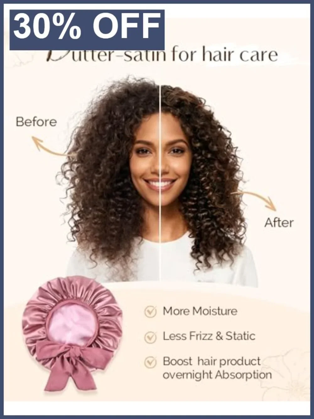 Reversible Double Layer Satin Sleep Bonnet Adjustable Hair Care